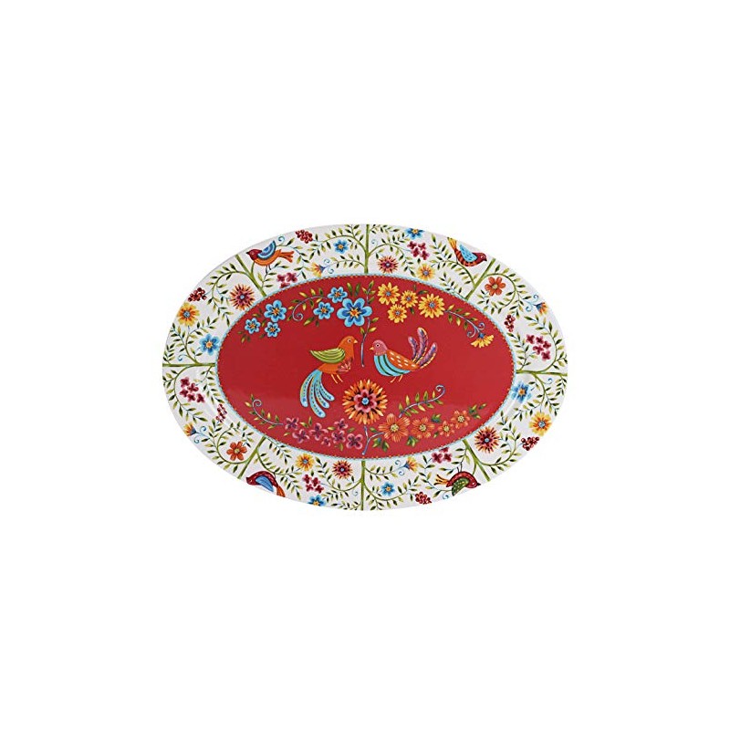 Bico Red Spring Bird Ceramic 16 inch Oval Platter, Microwave