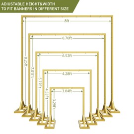 8.2FT Adjustable Backdrop Stand Kit - Square Wedding Arch & Balloon Arch for Photo Booth Background, Baby Shower, Birthday Party Decorations (Portable Frame) (Gold,8.2X 8FT)