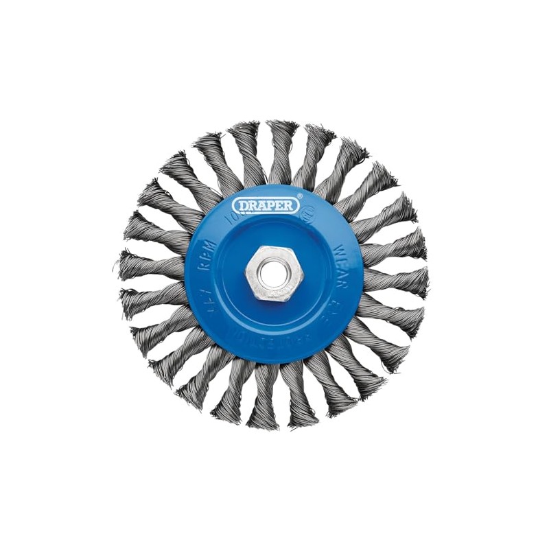 Draper 08059 Steel Twist-Knot Flat Wire Wheel Brush, 150mm, M14
