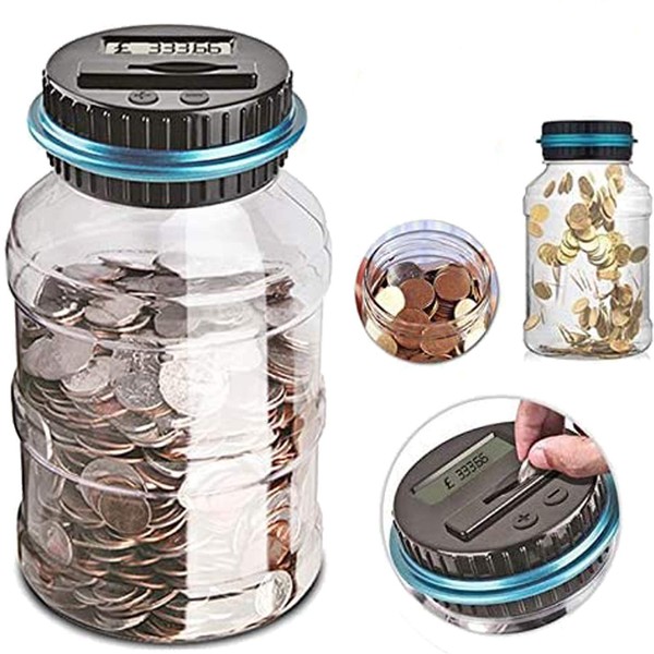 SmartHitech Digital Piggy Bank, Money Jar for UK and EU Coin, Safe Money Box Coin Saving Pot for Kids with LCD Display (1.8L Large Capacity)