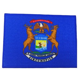 Parche bordado de la bandera del estado de Michigan: Parche híbrido termoadhesivo de 3.5 x 2.5 pulgadas para chaquetas, sombreros, mochilas y uniformes por Mr. Patches