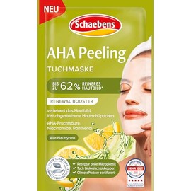 Schaebens AHA Peeling Tuchmaske - RENEWAL BOOSTER, verfeinert das Hautbild, löst abgestorbene Hautschüppchen mit AHA-Fruchtsäure, Niacinamide und Panthenol für alle Hauttypen