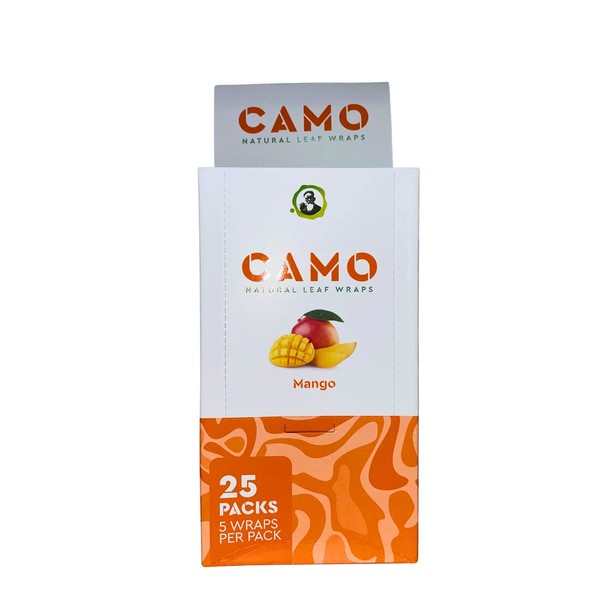 Afghan Hemp - Natural Leaf Wraps - Camo - Sealed Box - Various Flavors - 125 (25 x 5) Leaf Wraps per Box - (Mango)