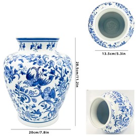 Hand-Painted Flower and Bird Blue and White Porcelain,jingdezhen Blue and White Porcelain Vase, Hand-Painted Patterns, Traditional Handmade Ceramics