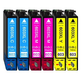 6 Pack 603xl Colour Pack Compatible with Epson 603 603XL for XP-2100 XP-2105 XP-2155 XP-3100 XP-3105 XP-3150 XP-3155 XP-4105 XP-4155 WF-2810 WF-2820 WF-2830 WF-2830 WF-2830 WF-22 835 WWF-, 2840