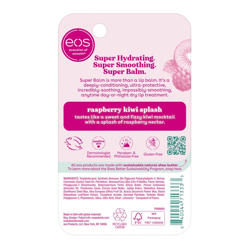 eos 24H Moisture Super Balm- Raspberry Kiwi Splash, Lip Mask,