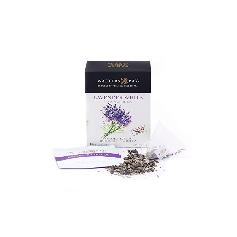 Walters Bay Lavender White Tea, Premium, 15 Count, Ceylon Tea,