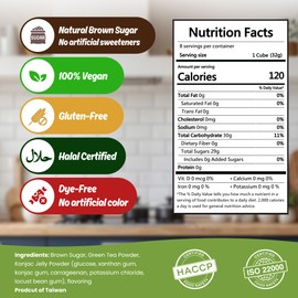 Green Tea Jelly – Vegan, Gluten-Free, Halal, Dye-Free | Jel Dessert made with Natural Brown Sugar & Konjac | 9 oz (8 Servings)