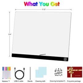 LED Note Board with Colors, 11.8"X9.4" Led Drawing Board Acrylic Dry Erase Board with Light for Kids 7 Colors Message Board Night Light with 7 Markers for Birthday Party Christmas Holiday Gift