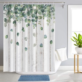 Umpoo Eucalyptus Leaves Shower Curtain for Bathroom Tropical Green Leaf Botanical on Rustic Wood Farmhouse Minimalist Fabric Waterproof Shower Curtain with 12 Hooks, 72x72 Inch
