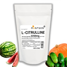 Nutrics® 2250mg L-Citrulline Malate 90 V Capsules - 100% Pure No Additives - Nitric Oxide Post Workout (90)