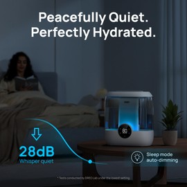 Dreo Smart Humidifiers for Bedroom, 6L Top Fill Supersized Cool Mist Humidifier for Large Room, 60 Hour Runtime, Quiet Ultrasonic Humidifiers for Plants, Baby, Nursery, Indoor, Home, Night Light, Gray