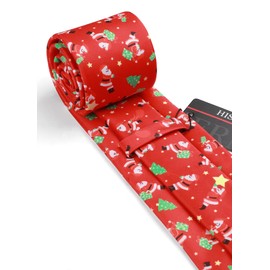HISDERN Christmas Tie Men's Funny Christmas Tie with Pocket Square Set Funny Christmas Motif Xmas Party Tie, red/green