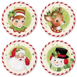 Retro Holiday Christmas Envelope Seals- Set of 144 (4 Designs) Self-Adhesive, Flat-Sheet Seals, by Colorful Images