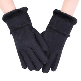 Women Men Winter Warm Suede Gloves Shearling Sheepskin Gloves Thick Fleece Lining Windproof Cycling Gloves Skiing Snowboarding Gloves Mittens Outdoor Sports Full Finger Gloves Hands Warmer