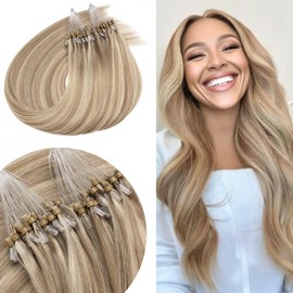Senmy Micro Loop Hair Extensions Real Human Hair 1g/strand 50g 16/22 Highlighted Blonde Microlink Hair Extensions Remy Hair 14inch Thick Microbead Extensions For Women