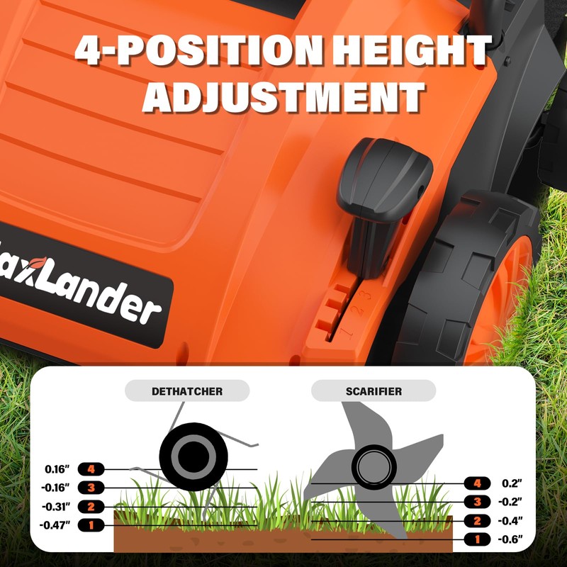 MAXLANDER Electric Dethatcher and Scarifier, 13” 12Amp 2-in-1 Lawn Dethatcher