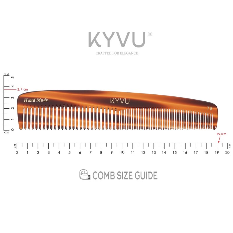 KYVU Handmade Cellulose Acetate Comb T8, 19.1 cm, FINE &