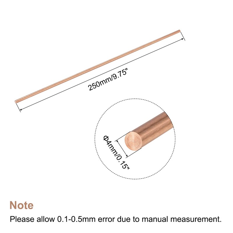 sourcing map 4mm Diameter 250mm Length Solid Copper Round Bar