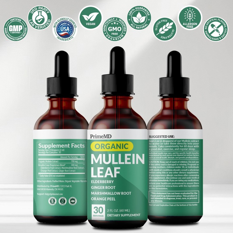 5-in-1 Mullein Drops for Lungs and Bronchial - Respiratory Lung