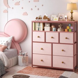 Raybee Furniture TV Stand Dresser with Shelf, Dresser for Bedroom with 2 Shelves and Metal Frame, Tall Dressers for Bedroom, Closets - Color: Pink