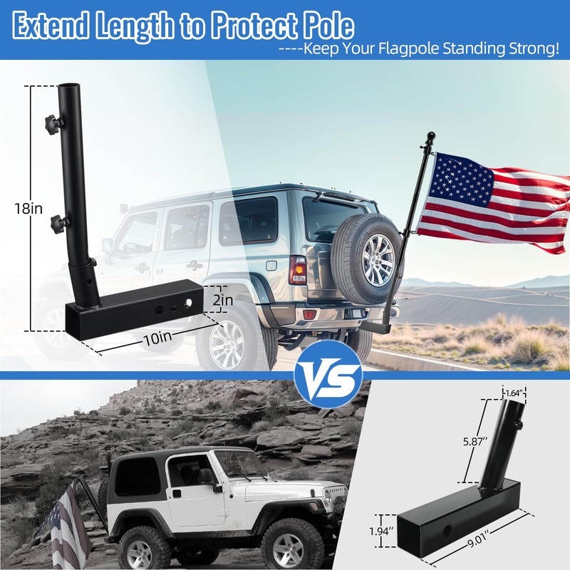 Truck Flag Pole with Hitch Holder – 5FT Heavy Duty