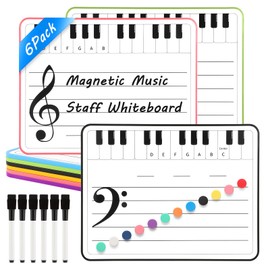 6 Pack Magnetic Music Staff Whiteboard 9'' x 12'', Mini Dry Erase Board with 12 Magnets & 6 Markers for Piano, Students, Double-Sided Small White Board Music Classroom Supplies, Keyboard Practice