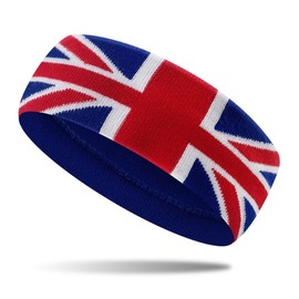 YJZQ Elastic Knit Sports Headband Sweat Absorption Running Sweatbands for Exercise Fitness Headbands Working Out Hair Band for Women Men, Union Jack
