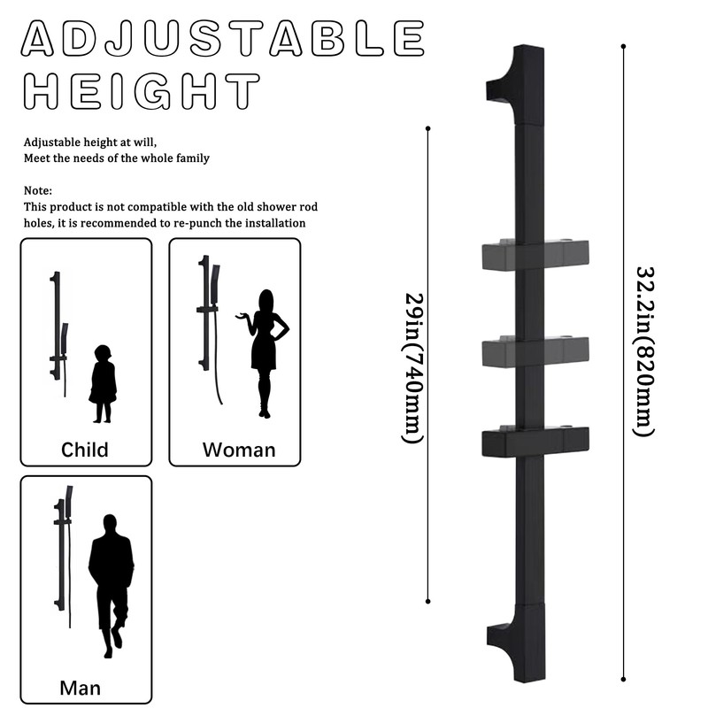 BEIYI Matte Black Handheld Shower with Slide Bar Square Handheld