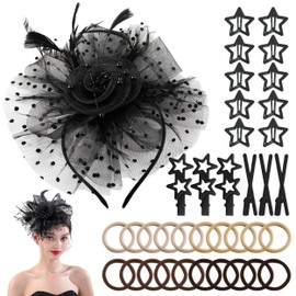 Kentucky Derby Hats for Women, Fascinators Hat for Women Tea Party, Black Elegant Tea Party Hat with Hair Pins Hair Ties