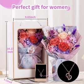Preserved Rose Birthday Flowers Bouquet with Necklace-Fresh Cut Flowers for Graduation Gift, Fresh Rose Flowers Bouquet for Delivery Prime, Gift for Her:Mother's Christmas Valentine's Day