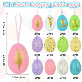 Pack of 24 Easter Eggs for Hanging, Plastic Easter Eggs with String, Plastic Eggs Easter, Easter Eggs Decoration, Plastic Easter Eggs, Easter Decoration for Indoors, Outdoors and Easter Shrub