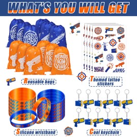 Dart Battle Party Supplies Include Wars Party Goody Treat Bags Dart Themed Party Silicone Rubber Bracelet Wristbands Keychain Temporary Tattoos for Battle Birthday Party Favors (288 Pcs)