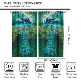 Peacock Blackout Curtain,Retro Animal Window Drapes Green Garden Peacock Rod Pocket Curtain for Living Room Kids Room Girls Boys Nursery Bedroom Decor,Total Size of The 2 Panels is 42x45in