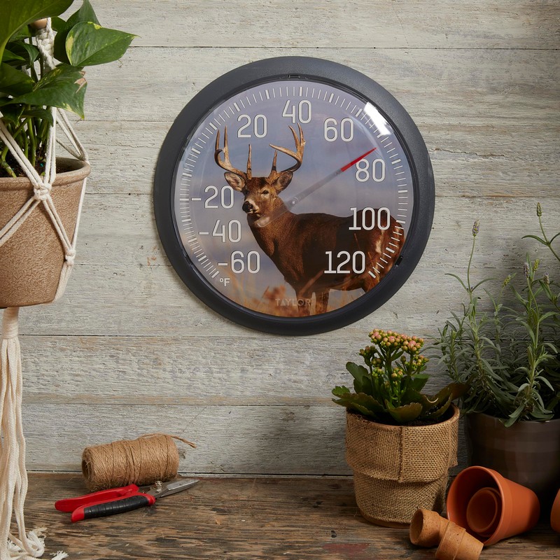 Taylor White Tail Deer Large Indoor Outdoor Dial Thermometer, Wireless
