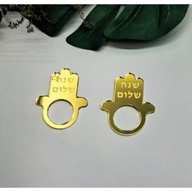 Yuxuanish Set of 10 Hamsa Napkin Ring,Hamsa Shabbat Shalom Napkin Ring,Mirrored Napkin Holders for Jewish Festival,Holiday&Party Table Decoration (Gold, Style 2), ZEXUANRings15