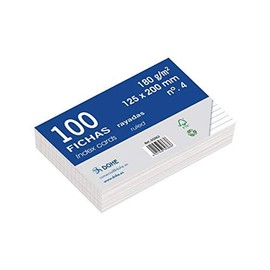 Dohe 30363 Pack of 100 Smooth Lined White Index Cards – 180 g – No. 4 – 125 x 200 mm