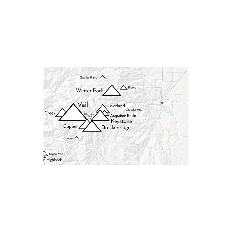 Colorado Ski Resorts Map 11x14 Print (Gray)