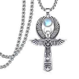 Ankh Necklace Men 925 Sterling Silver Cross Ankh Necklace Protection Egyptian Jewelry Gifts for Men Women