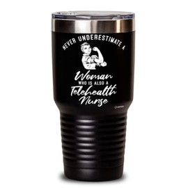 ODTGIFTS Telehealth Nurse Tumbler Never Underestimate A Woman Who Is Also A Telehealth Nurse 30oz Stainless Steel Black
