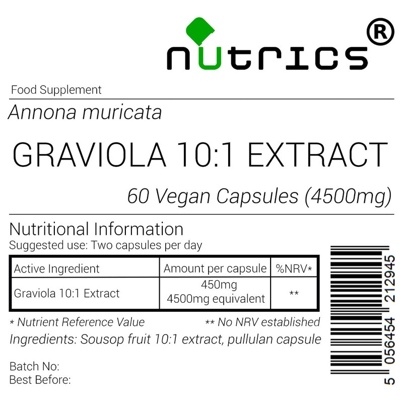 Nutrics® 4500mg GRAVIOLA 10:1 Extract 60 Soursop V Capsules -