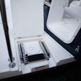 White Water Stainless Steel Over Platform Telescoping Drop Ladder, 4 Step