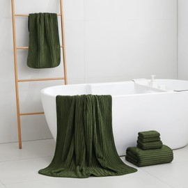 NALIVO 6-Piece Bath Towel Set(30"x60"), 2 Large Bath Towel Sheets, 2 Hand Towels and 2 Washcloths - Highly Absorbent Quick Dry Microfiber,Ultra Soft Towel Set for Bathroom (Olive Green)