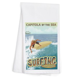 Lantern Press Capitola, California, Capitola by The Sea Surfer Scene (100% Cotton Tea Towel, Decorative Hand Towel, Kitchen and Home)