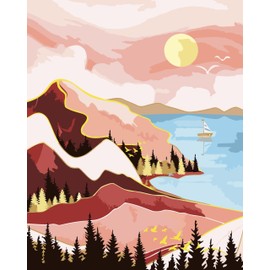 Yunnuo Paint by Numbers Kit for Adults Beginner, Abstract Landscape Adults' Paint-by-Number Kits, DIY Lake Scenery Oil Painting Acrylic Paints for Home Wall Art Decor(Mountain &Tree, 16 x 20 in)