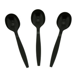 AmerCareRoyal Heavy Weight Unwrapped Disposable Polypropylene Plastic Soup Spoons for Restaurants and Catering, Black, Pack of 1000