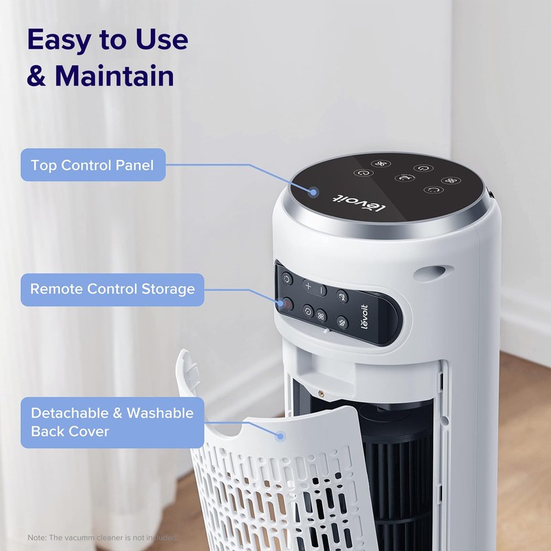 LEVOIT Tower Fan for Bedroom, 90° Oscillating Standing Fan with