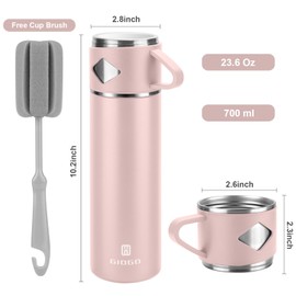Stainless Steel Thermo 700ml/23.7oz Vacuum Insulated Bottle with Cup for Coffee Hot drink and Cold drink water flask.(Pink,Single)