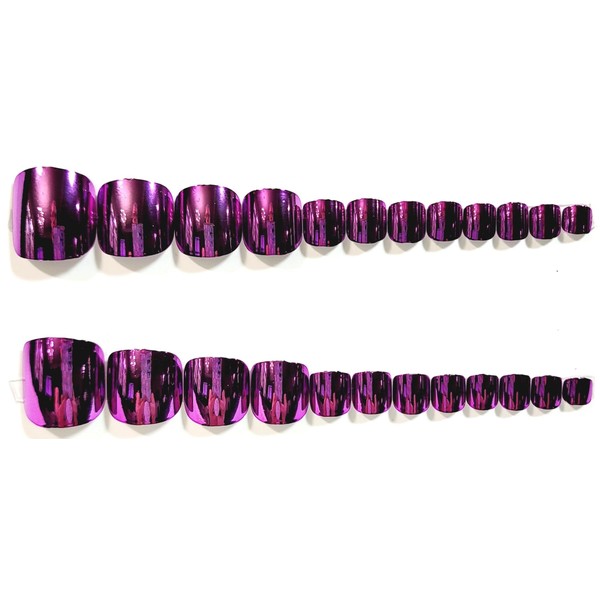 Metallic Chrome Press On Toenails - 24 Pieces - Artificial