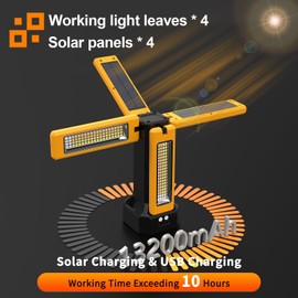 iodoo 13200mAh Rechargeable Solar Work Light, IPX4 Waterproof with Folding Stand Support and Portable Carrying Bag, 8000 Lumen Stepless Dimmable, 4 Lighting Modes, White/Warm/Warm White (No Tripod)